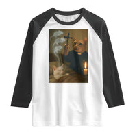 Funny Exorcist Cat Meme Raglan Shirt Dark Humor Cat - Wonder Print Shop
