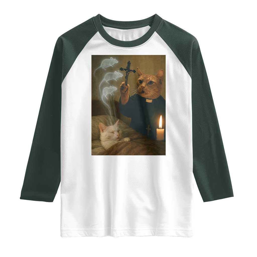 Funny Exorcist Cat Meme Raglan Shirt Dark Humor Cat - Wonder Print Shop
