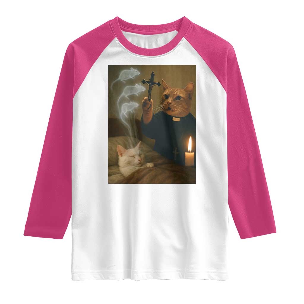 Funny Exorcist Cat Meme Raglan Shirt Dark Humor Cat - Wonder Print Shop