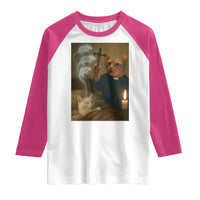 Funny Exorcist Cat Meme Raglan Shirt Dark Humor Cat - Wonder Print Shop