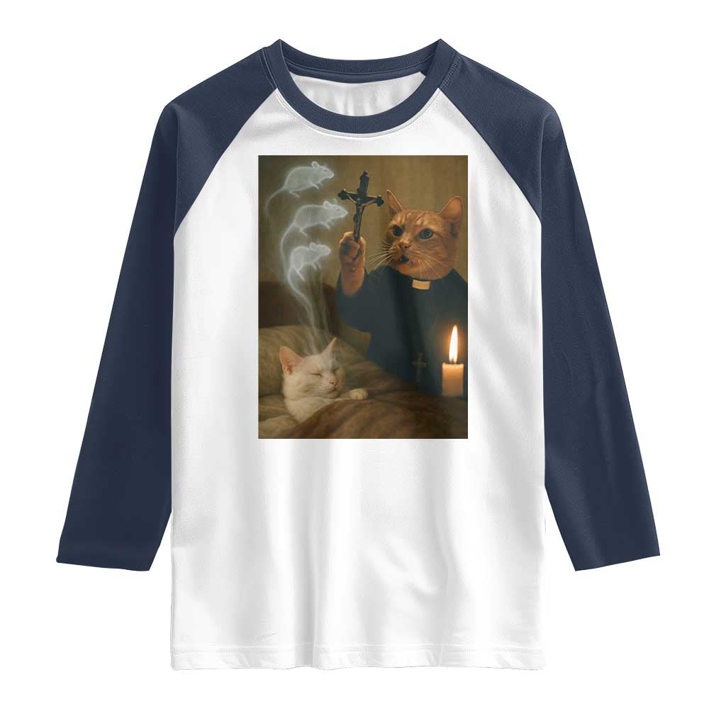 Funny Exorcist Cat Meme Raglan Shirt Dark Humor Cat - Wonder Print Shop