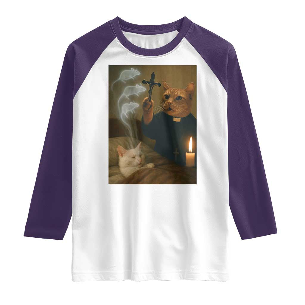 Funny Exorcist Cat Meme Raglan Shirt Dark Humor Cat - Wonder Print Shop
