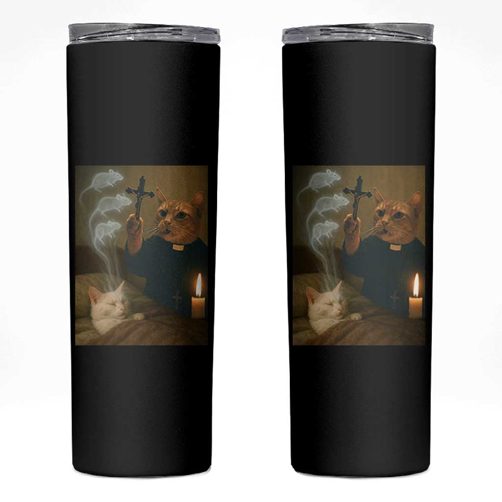 Funny Exorcist Cat Meme Skinny Tumbler Dark Humor Cat - Wonder Print Shop