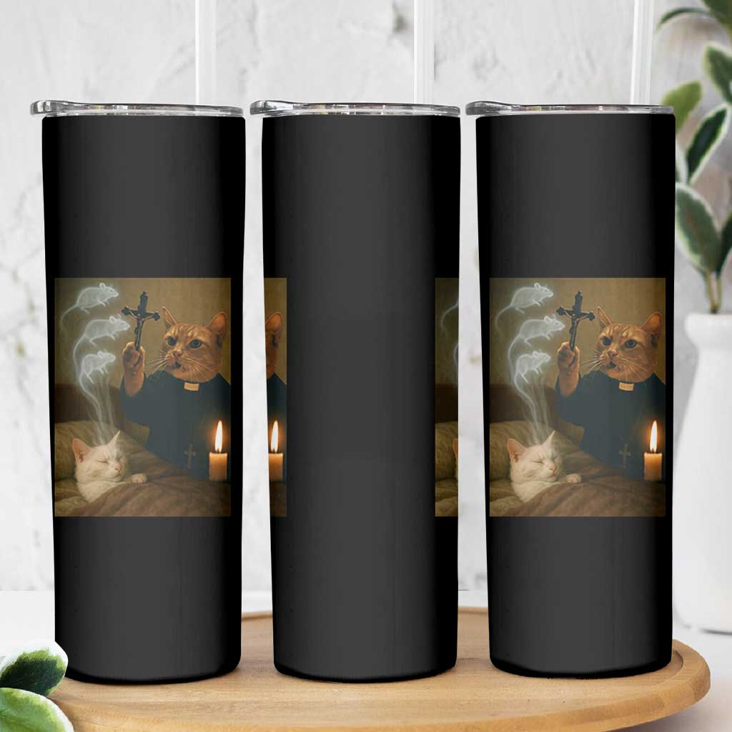 Funny Exorcist Cat Meme Skinny Tumbler Dark Humor Cat - Wonder Print Shop