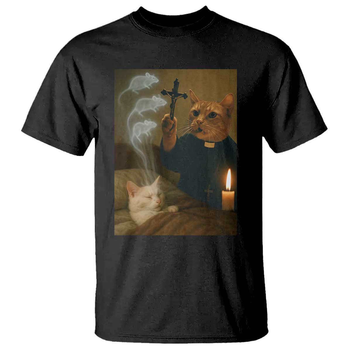Funny Exorcist Cat Meme T Shirt Dark Humor Cat - Wonder Print Shop