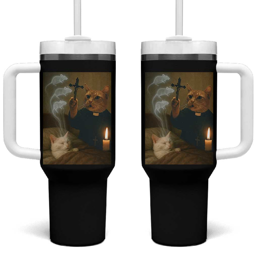 Funny Exorcist Cat Meme Tumbler With Handle Dark Humor Cat - Wonder Print Shop