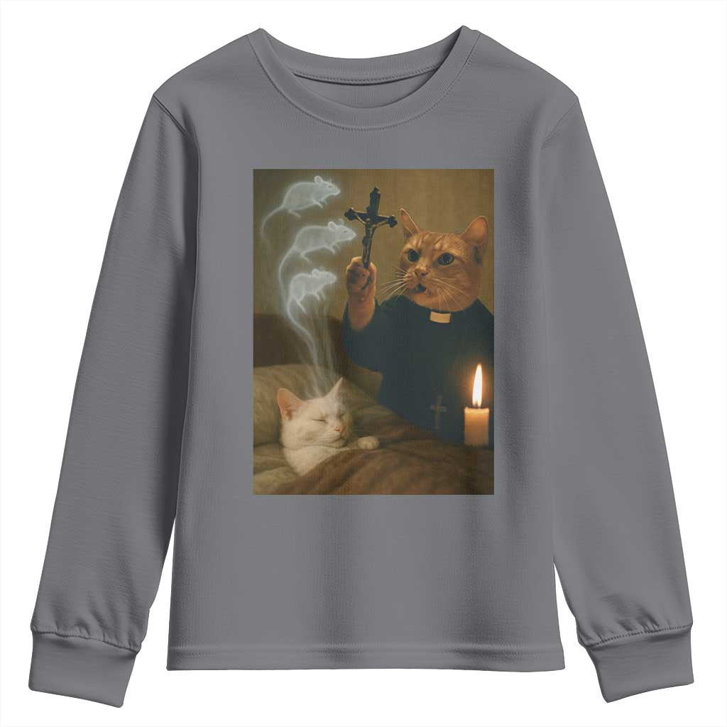 Funny Exorcist Cat Meme Youth Sweatshirt Dark Humor Cat - Wonder Print Shop