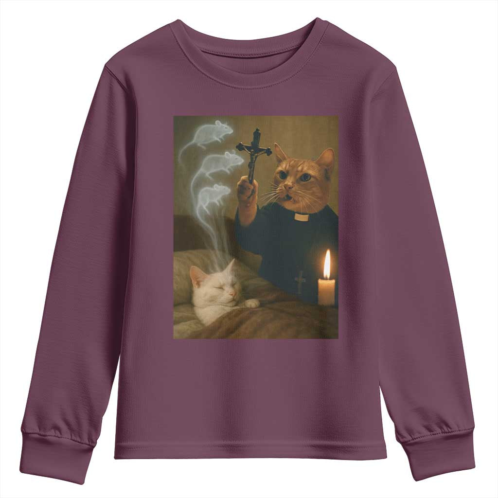 Funny Exorcist Cat Meme Youth Sweatshirt Dark Humor Cat - Wonder Print Shop