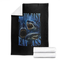 Retro Sharks Throw Blanket Swim Fast Eat Ass Vintage 90s Bootleg Graphic - Wonder Print Shop