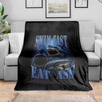 Retro Sharks Throw Blanket Swim Fast Eat Ass Vintage 90s Bootleg Graphic - Wonder Print Shop