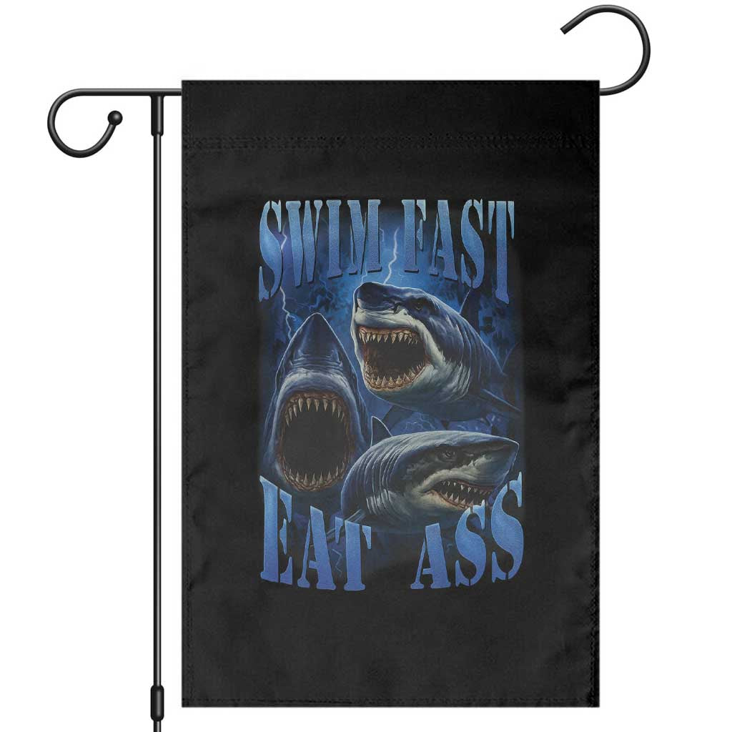 Retro Sharks Garden Flag Swim Fast Eat Ass Vintage 90s Bootleg Graphic - Wonder Print Shop