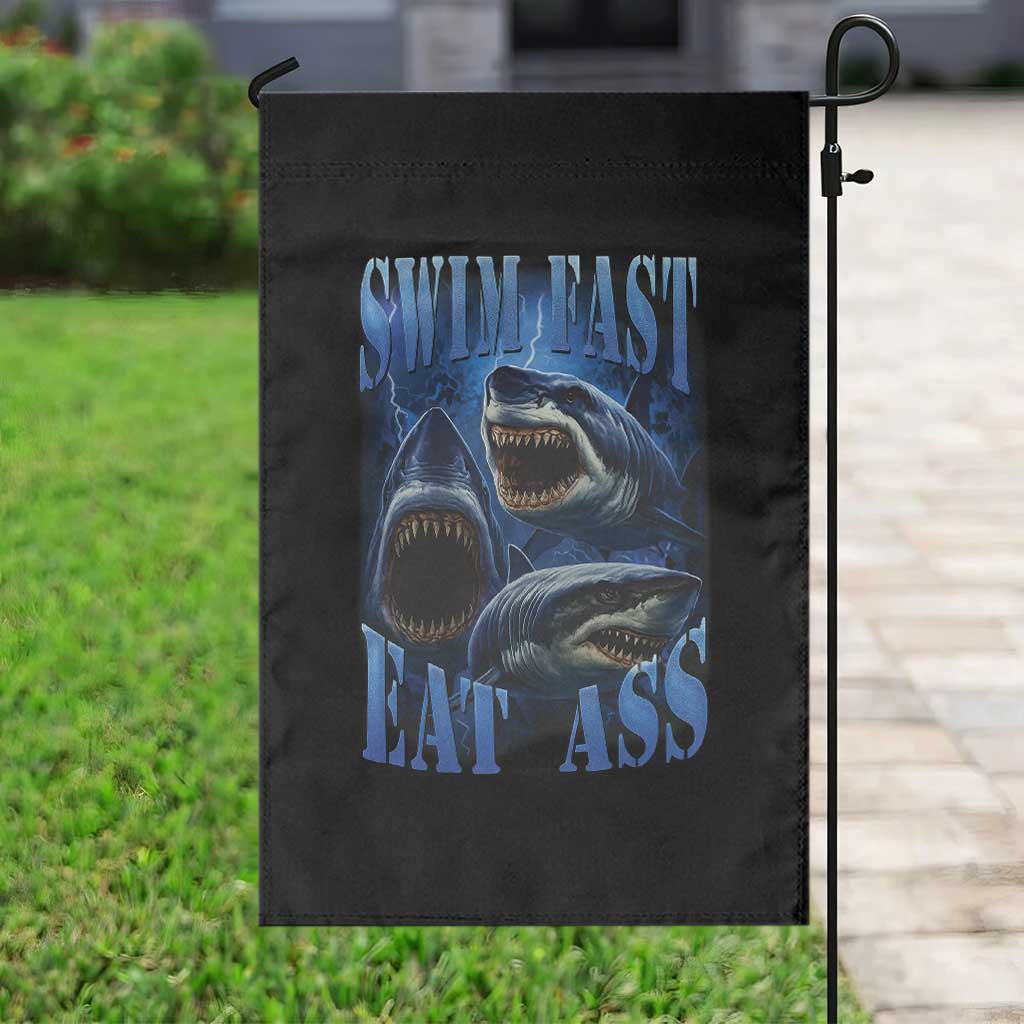 Retro Sharks Garden Flag Swim Fast Eat Ass Vintage 90s Bootleg Graphic - Wonder Print Shop