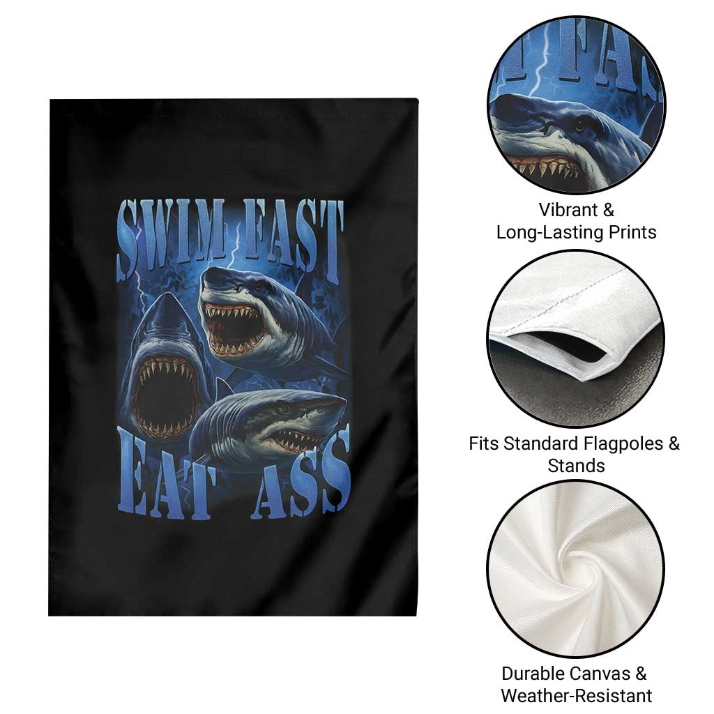 Retro Sharks Garden Flag Swim Fast Eat Ass Vintage 90s Bootleg Graphic - Wonder Print Shop