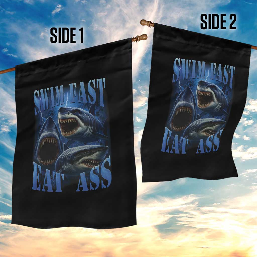 Retro Sharks Garden Flag Swim Fast Eat Ass Vintage 90s Bootleg Graphic - Wonder Print Shop