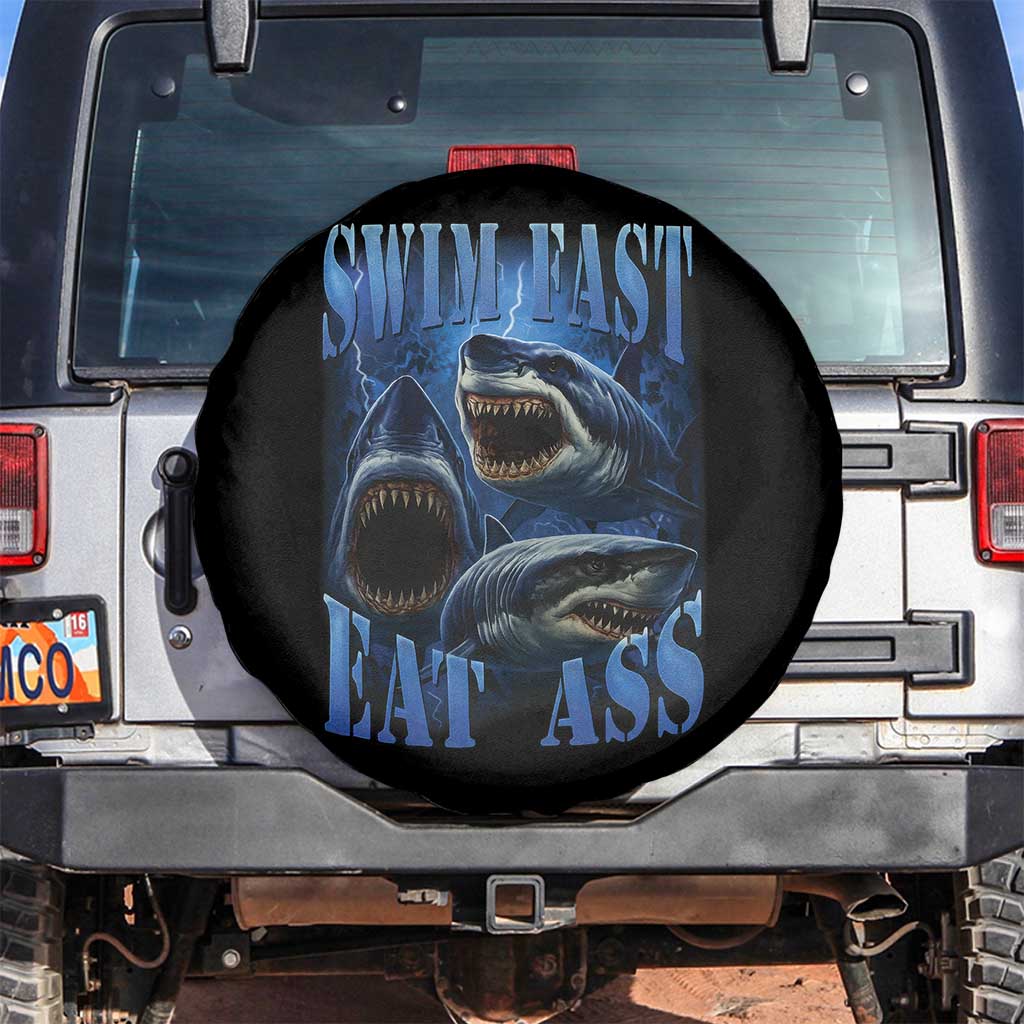 Retro Sharks Spare Tire Cover Swim Fast Eat Ass Vintage 90s Bootleg Graphic - Wonder Print Shop