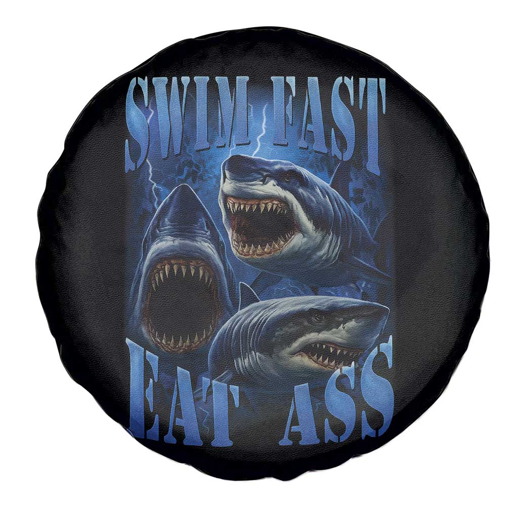 Retro Sharks Spare Tire Cover Swim Fast Eat Ass Vintage 90s Bootleg Graphic - Wonder Print Shop