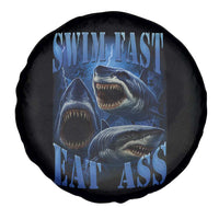 Retro Sharks Spare Tire Cover Swim Fast Eat Ass Vintage 90s Bootleg Graphic - Wonder Print Shop