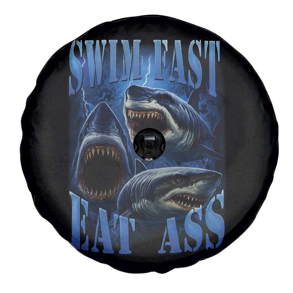 Retro Sharks Spare Tire Cover Swim Fast Eat Ass Vintage 90s Bootleg Graphic - Wonder Print Shop