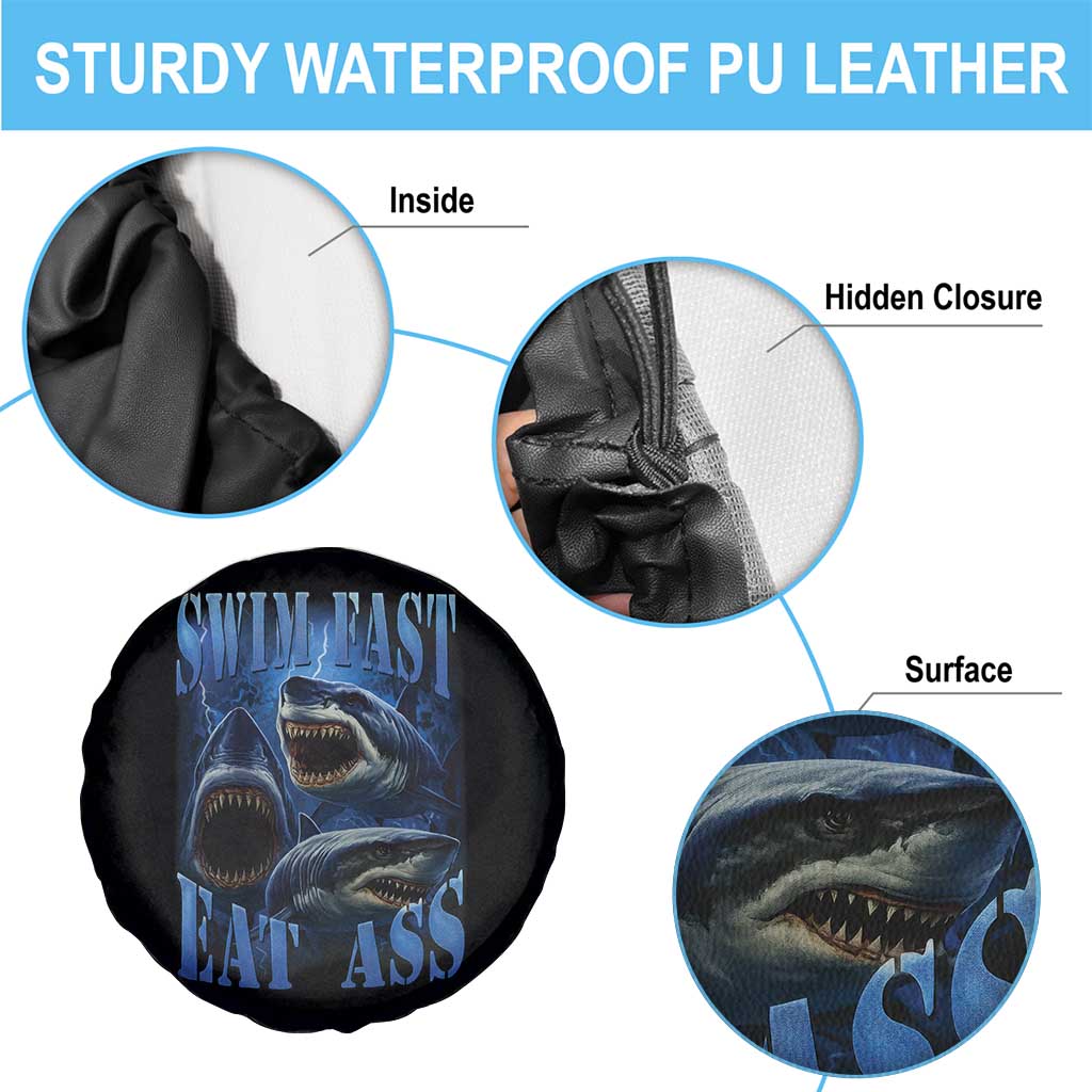 Retro Sharks Spare Tire Cover Swim Fast Eat Ass Vintage 90s Bootleg Graphic - Wonder Print Shop