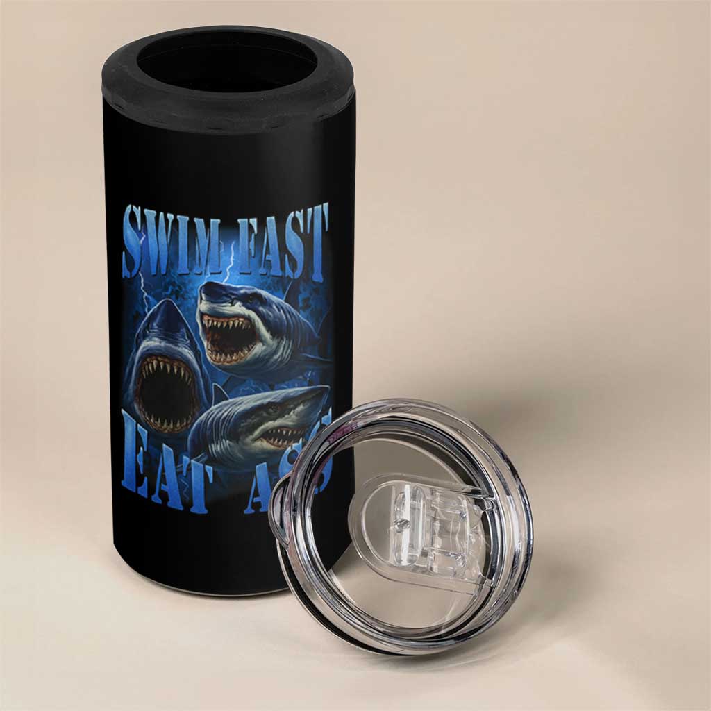 Retro Sharks 4 in 1 Can Cooler Tumbler Swim Fast Eat Ass Vintage 90s Bootleg Graphic - Wonder Print Shop