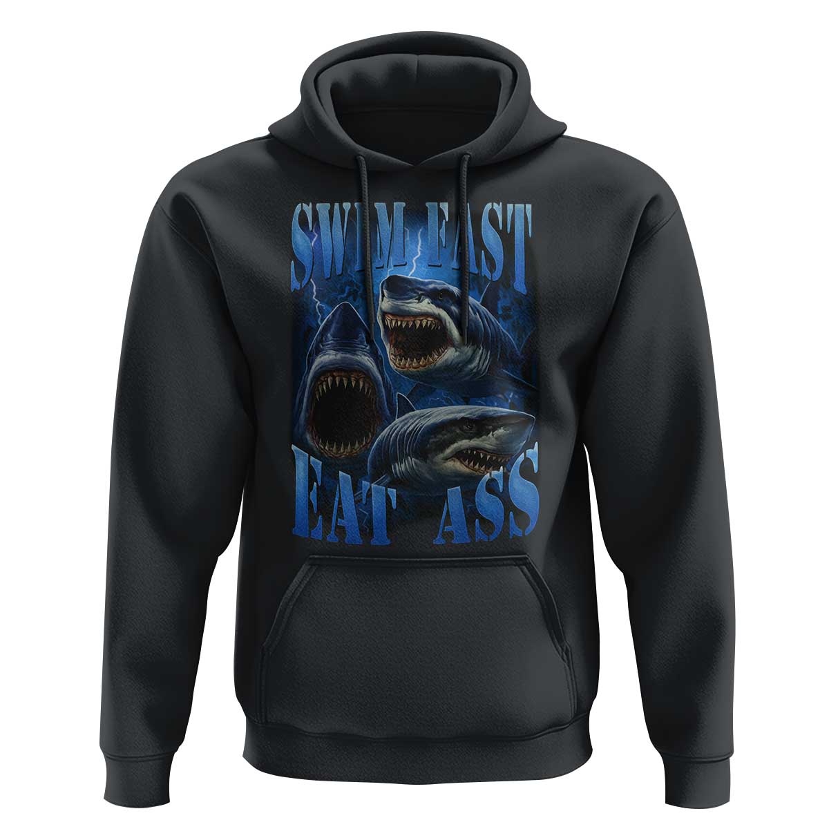 Retro Sharks Hoodie Swim Fast Eat Ass Vintage 90s Bootleg Graphic - Wonder Print Shop