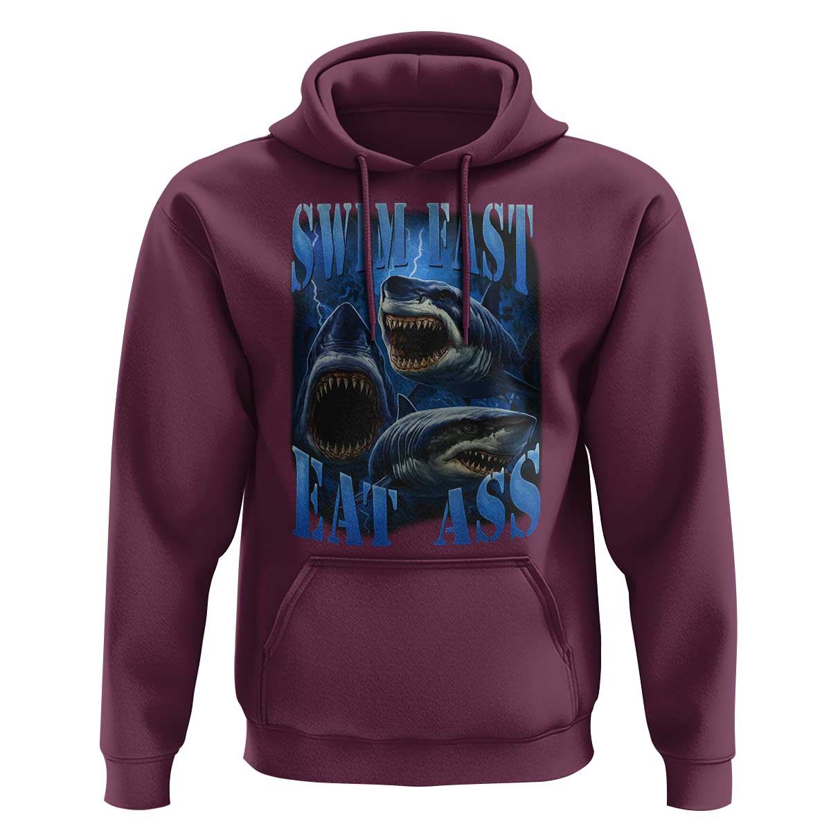 Retro Sharks Hoodie Swim Fast Eat Ass Vintage 90s Bootleg Graphic - Wonder Print Shop