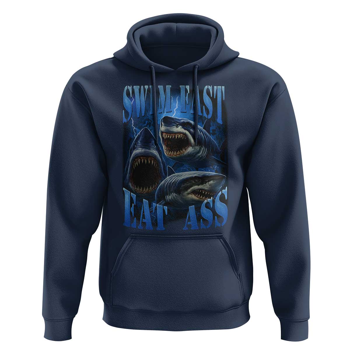 Retro Sharks Hoodie Swim Fast Eat Ass Vintage 90s Bootleg Graphic - Wonder Print Shop