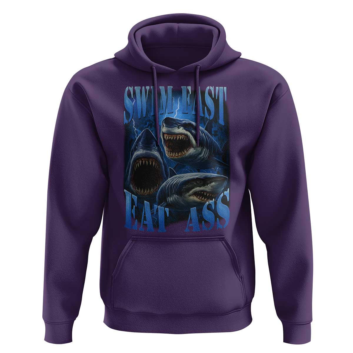 Retro Sharks Hoodie Swim Fast Eat Ass Vintage 90s Bootleg Graphic - Wonder Print Shop