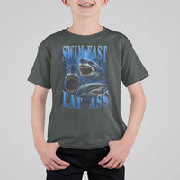 Retro Sharks T Shirt For Kid Swim Fast Eat Ass Vintage 90s Bootleg Graphic - Wonder Print Shop