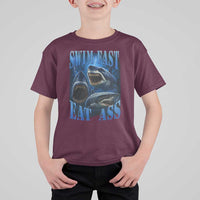 Retro Sharks T Shirt For Kid Swim Fast Eat Ass Vintage 90s Bootleg Graphic - Wonder Print Shop