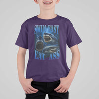 Retro Sharks T Shirt For Kid Swim Fast Eat Ass Vintage 90s Bootleg Graphic - Wonder Print Shop