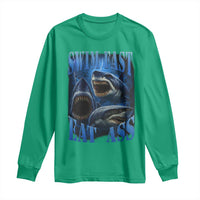 Retro Sharks Long Sleeve Shirt Swim Fast Eat Ass Vintage 90s Bootleg Graphic - Wonder Print Shop