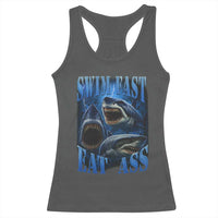 Retro Sharks Racerback Tank Top Swim Fast Eat Ass Vintage 90s Bootleg Graphic - Wonder Print Shop