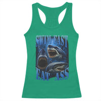 Retro Sharks Racerback Tank Top Swim Fast Eat Ass Vintage 90s Bootleg Graphic - Wonder Print Shop