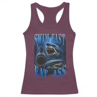 Retro Sharks Racerback Tank Top Swim Fast Eat Ass Vintage 90s Bootleg Graphic - Wonder Print Shop