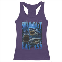 Retro Sharks Racerback Tank Top Swim Fast Eat Ass Vintage 90s Bootleg Graphic - Wonder Print Shop
