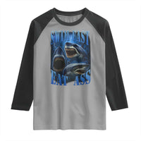 Retro Sharks Raglan Shirt Swim Fast Eat Ass Vintage 90s Bootleg Graphic - Wonder Print Shop