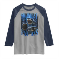 Retro Sharks Raglan Shirt Swim Fast Eat Ass Vintage 90s Bootleg Graphic - Wonder Print Shop
