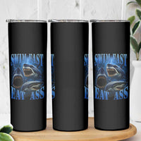 Retro Sharks Skinny Tumbler Swim Fast Eat Ass Vintage 90s Bootleg Graphic - Wonder Print Shop