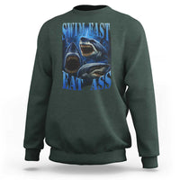 Retro Sharks Sweatshirt Swim Fast Eat Ass Vintage 90s Bootleg Graphic - Wonder Print Shop