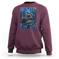 Retro Sharks Sweatshirt Swim Fast Eat Ass Vintage 90s Bootleg Graphic - Wonder Print Shop