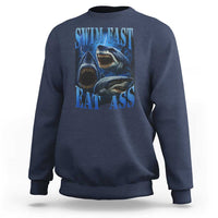 Retro Sharks Sweatshirt Swim Fast Eat Ass Vintage 90s Bootleg Graphic - Wonder Print Shop
