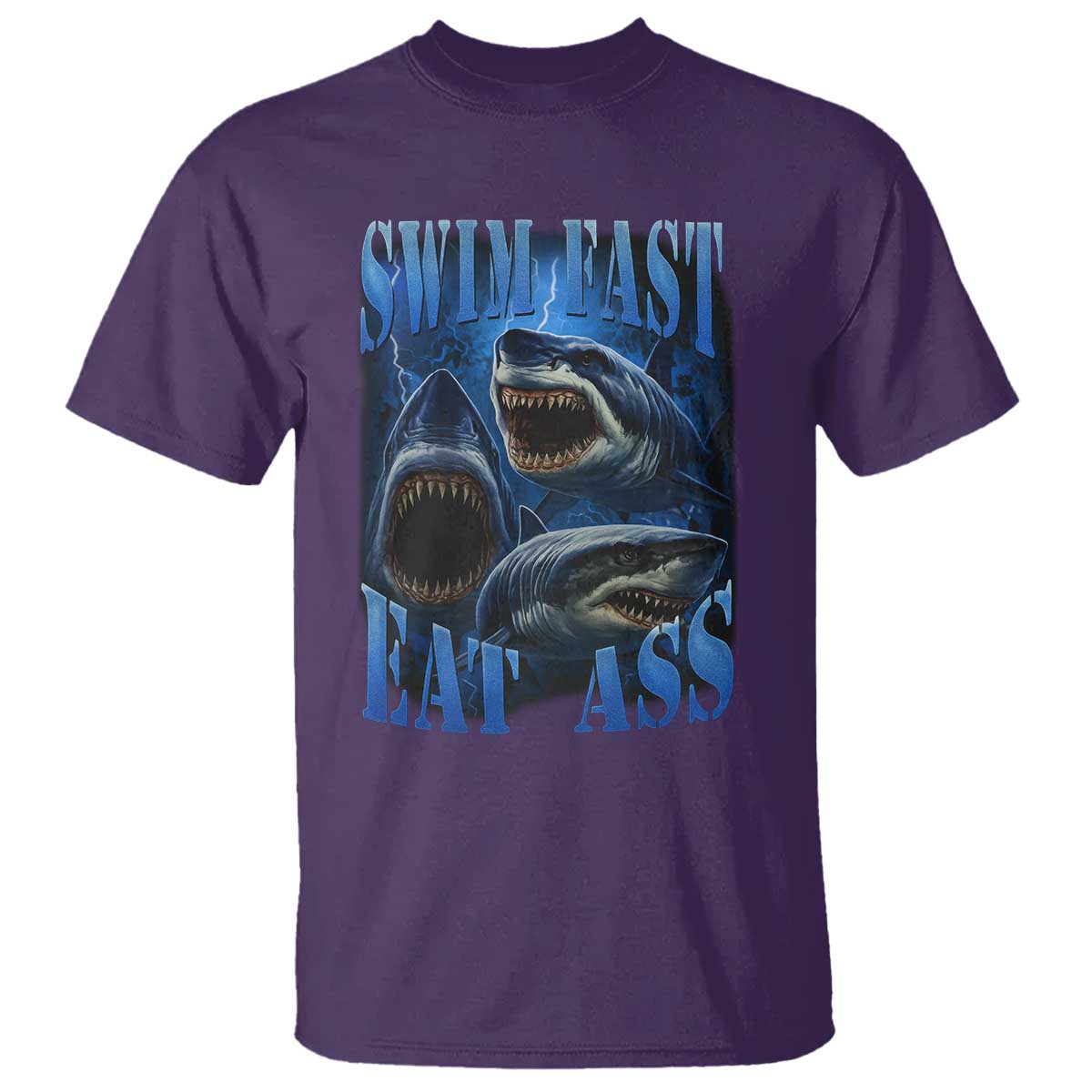 Retro Sharks T Shirt Swim Fast Eat Ass Vintage 90s Bootleg Graphic - Wonder Print Shop