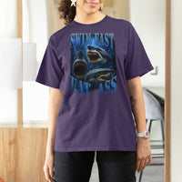 Retro Sharks T Shirt For Women Swim Fast Eat Ass Vintage 90s Bootleg Graphic - Wonder Print Shop