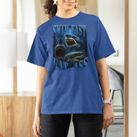 Retro Sharks T Shirt For Women Swim Fast Eat Ass Vintage 90s Bootleg Graphic - Wonder Print Shop