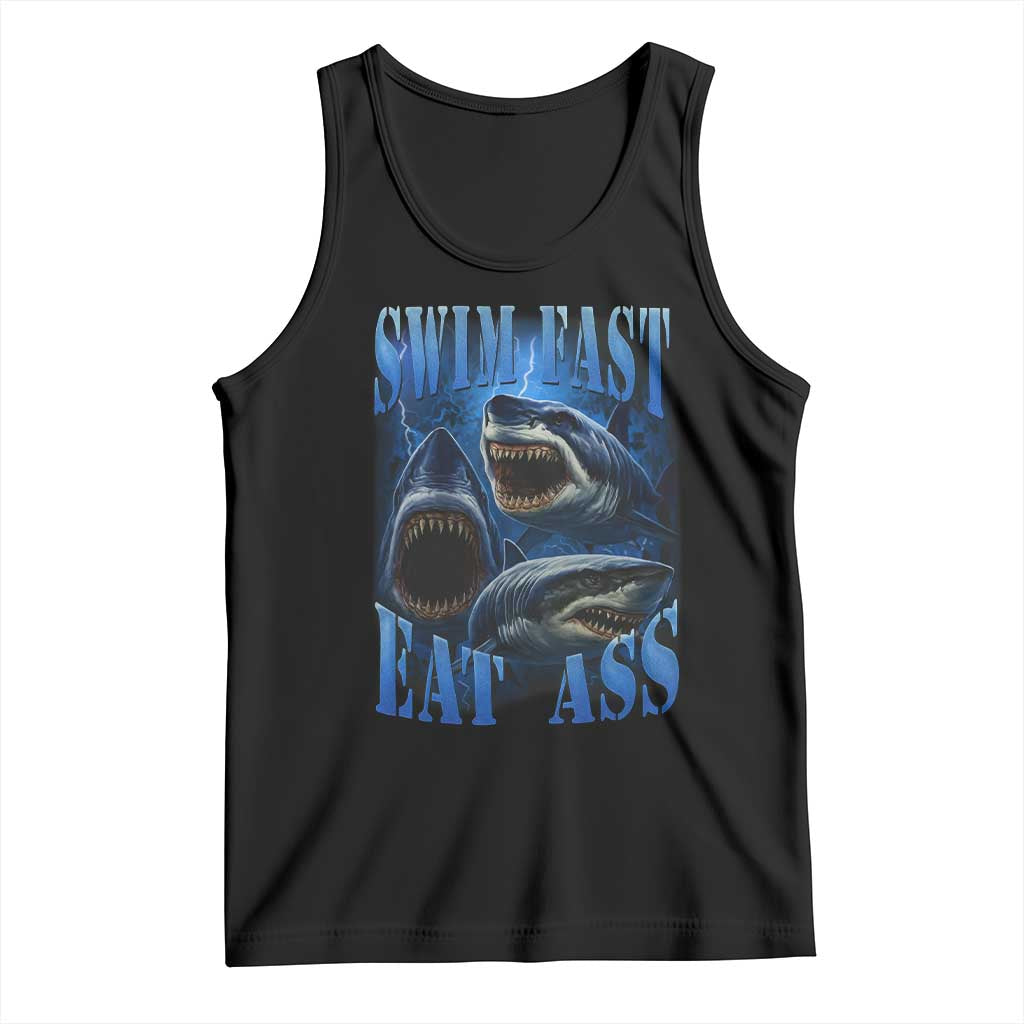 Retro Sharks Tank Top Swim Fast Eat Ass Vintage 90s Bootleg Graphic - Wonder Print Shop