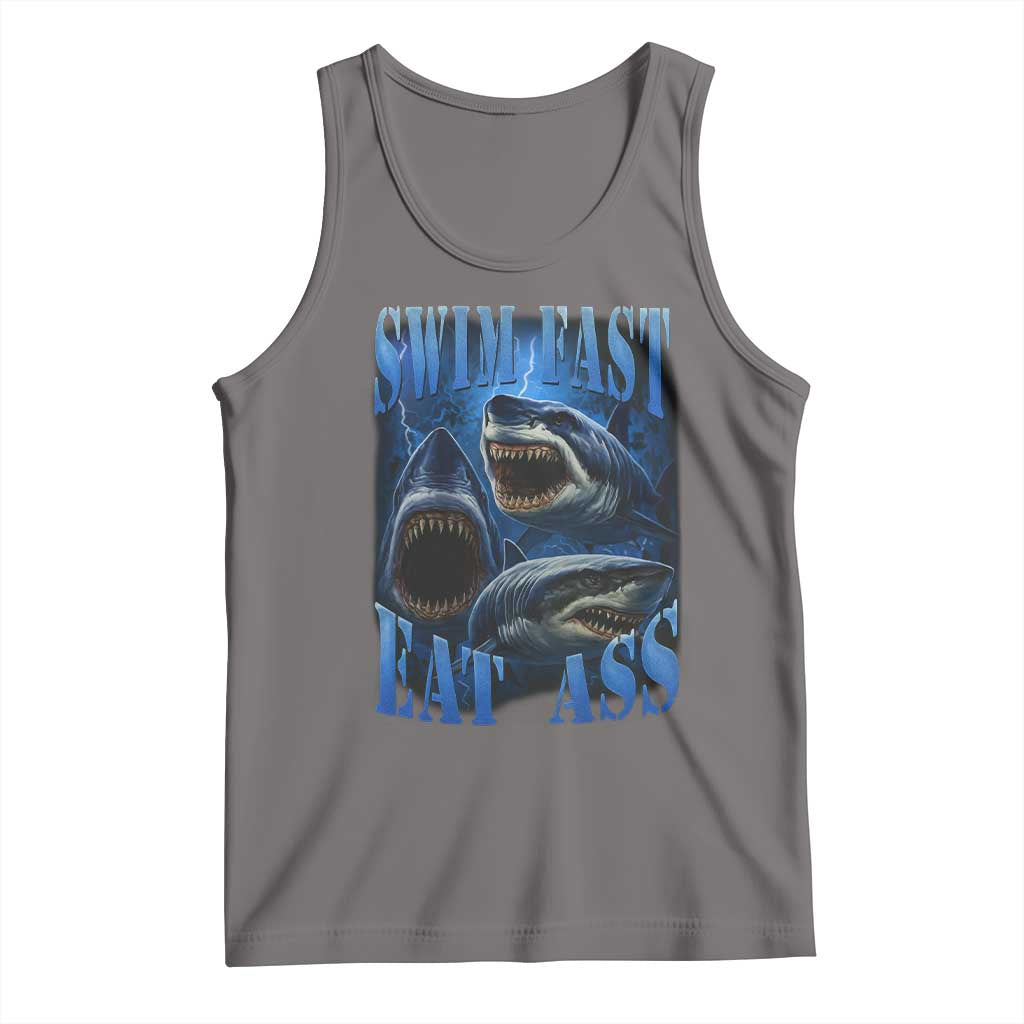 Retro Sharks Tank Top Swim Fast Eat Ass Vintage 90s Bootleg Graphic - Wonder Print Shop