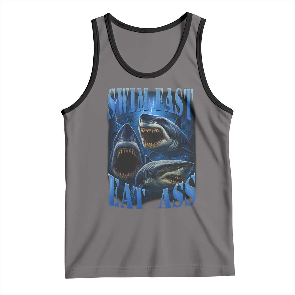 Retro Sharks Tank Top Swim Fast Eat Ass Vintage 90s Bootleg Graphic - Wonder Print Shop