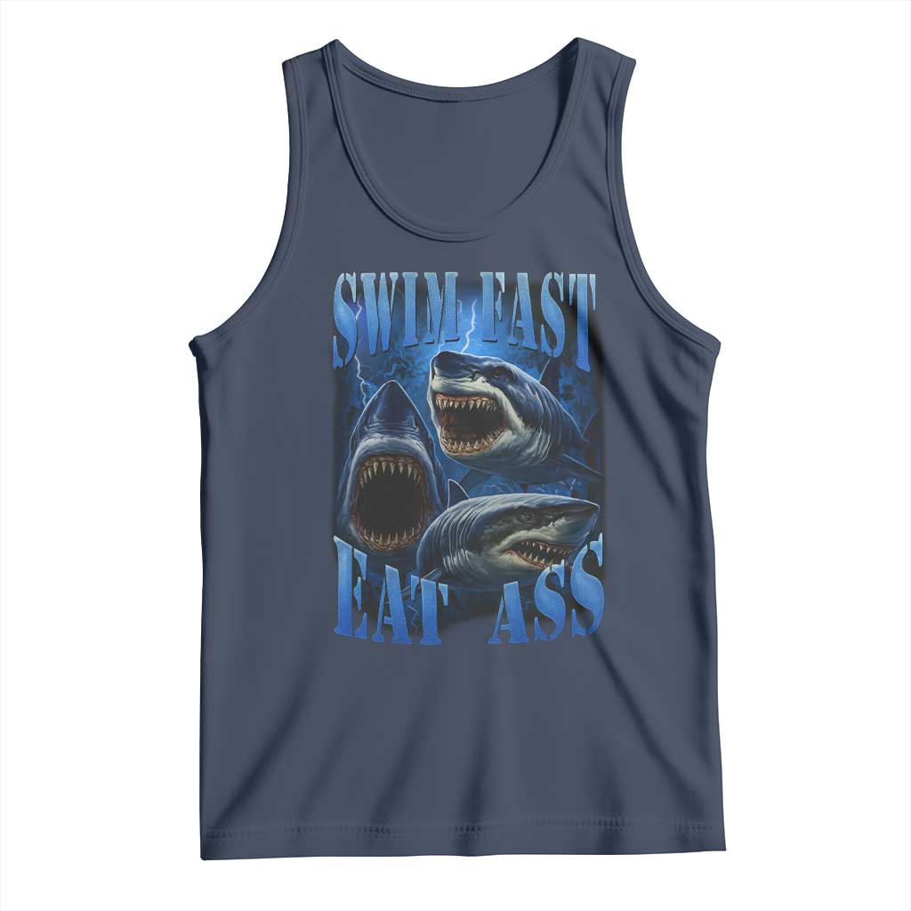 Retro Sharks Tank Top Swim Fast Eat Ass Vintage 90s Bootleg Graphic - Wonder Print Shop