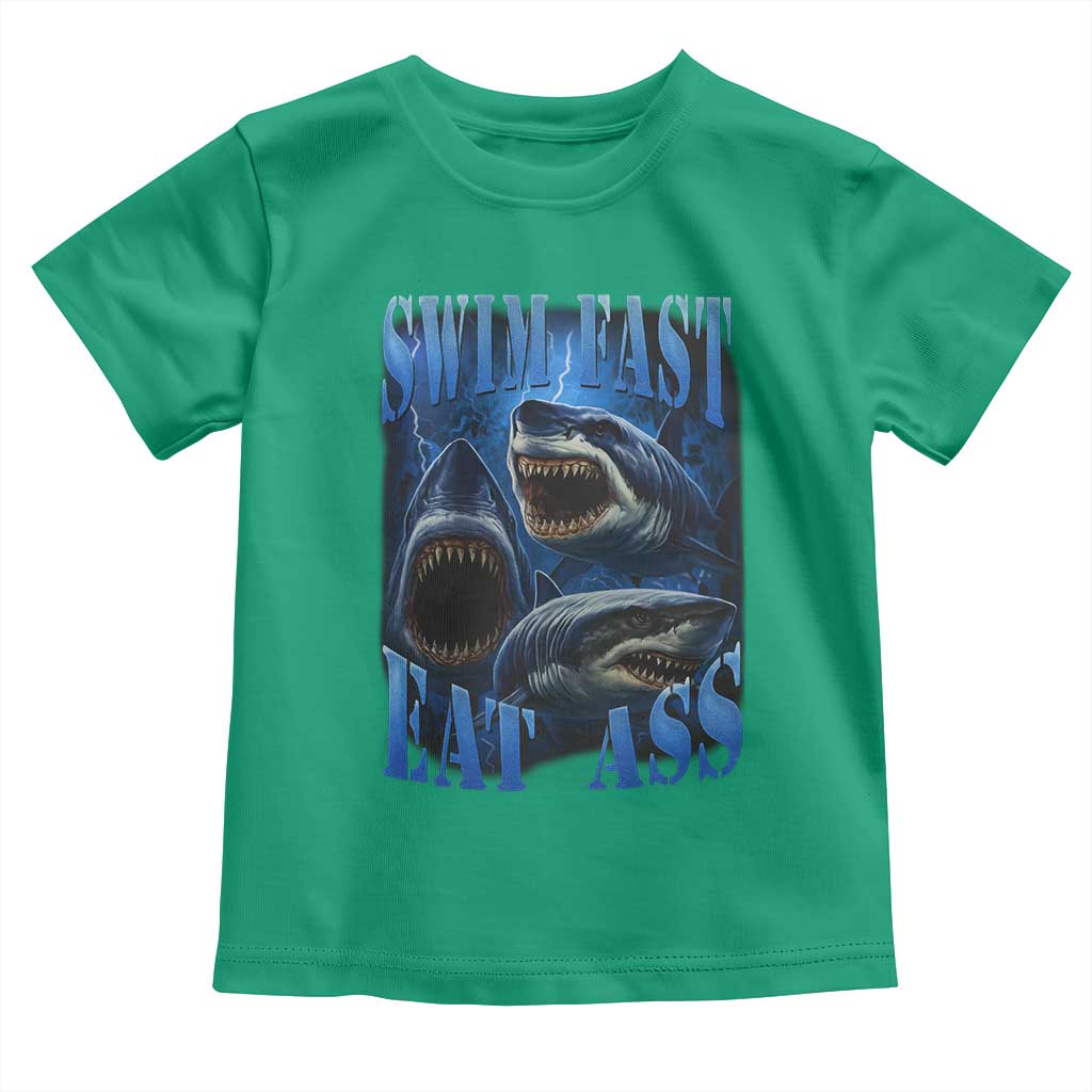 Retro Sharks Toddler T Shirt Swim Fast Eat Ass Vintage 90s Bootleg Graphic - Wonder Print Shop